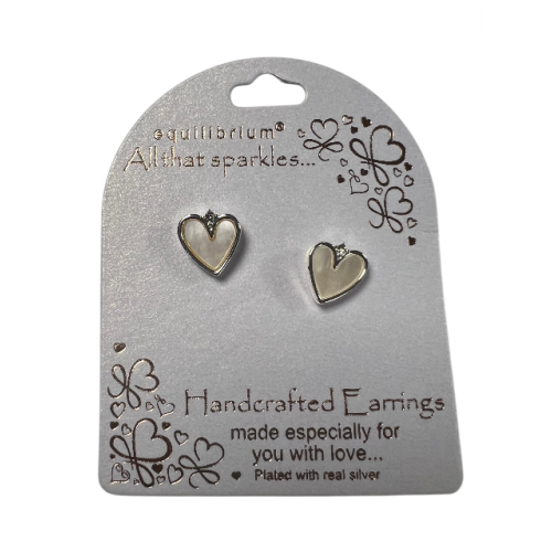All That Sparkles White Pearl Heart Silver Plated Stud Earrings