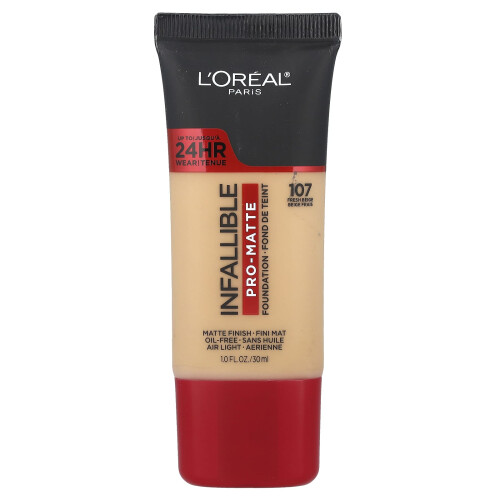 L'Oréal, Ακατάλυτος, Προ-Ματ/Foundation, 107 Φρέσκο Μπέιζ, 1 fl oz (30 ml) 1