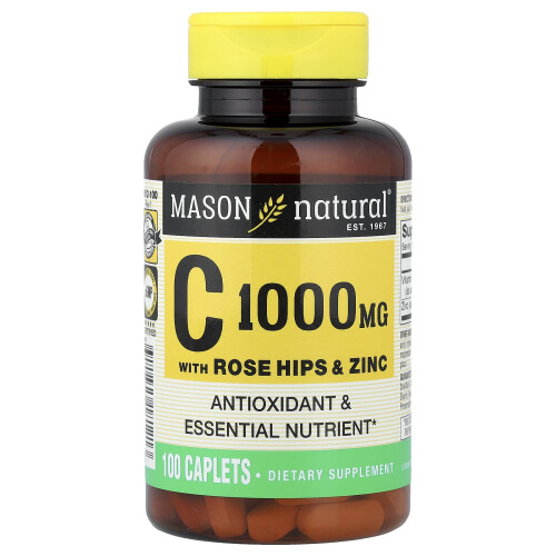 Mason Natural, Βιταμίνη C με Ρόζη και Ζίνκ, 100 Caplets 1