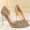 1Paire Chaussures Dorées À Talon Mince En Sequins Pour 3