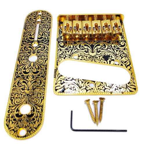 6 String Roller Saddle Bridge and Control Plate for TL Electric Guitar with Carving Decorative Strings Through Bridge