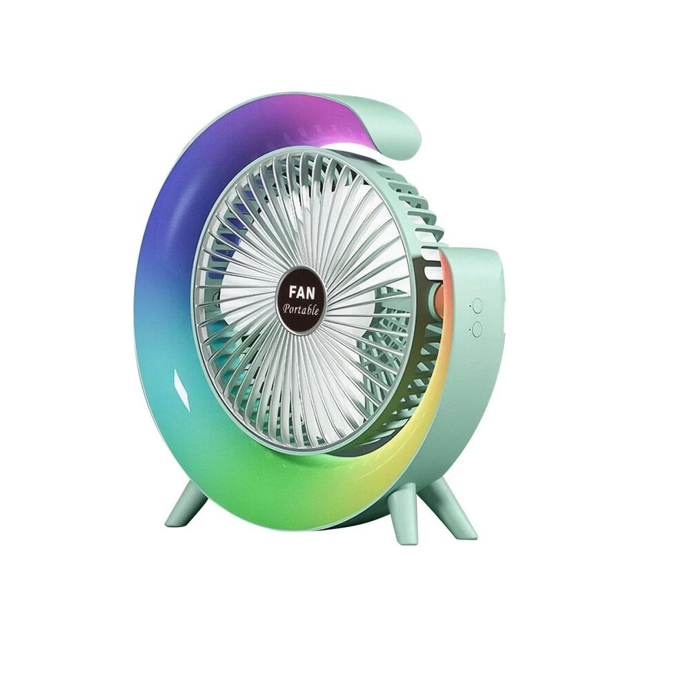 Portable Fan Usb Rechargeable Fan Led 7 Colors Electric Fan 180Adjustable Camping Fans 3 Speeds Desktop Fan Green 6132158525808