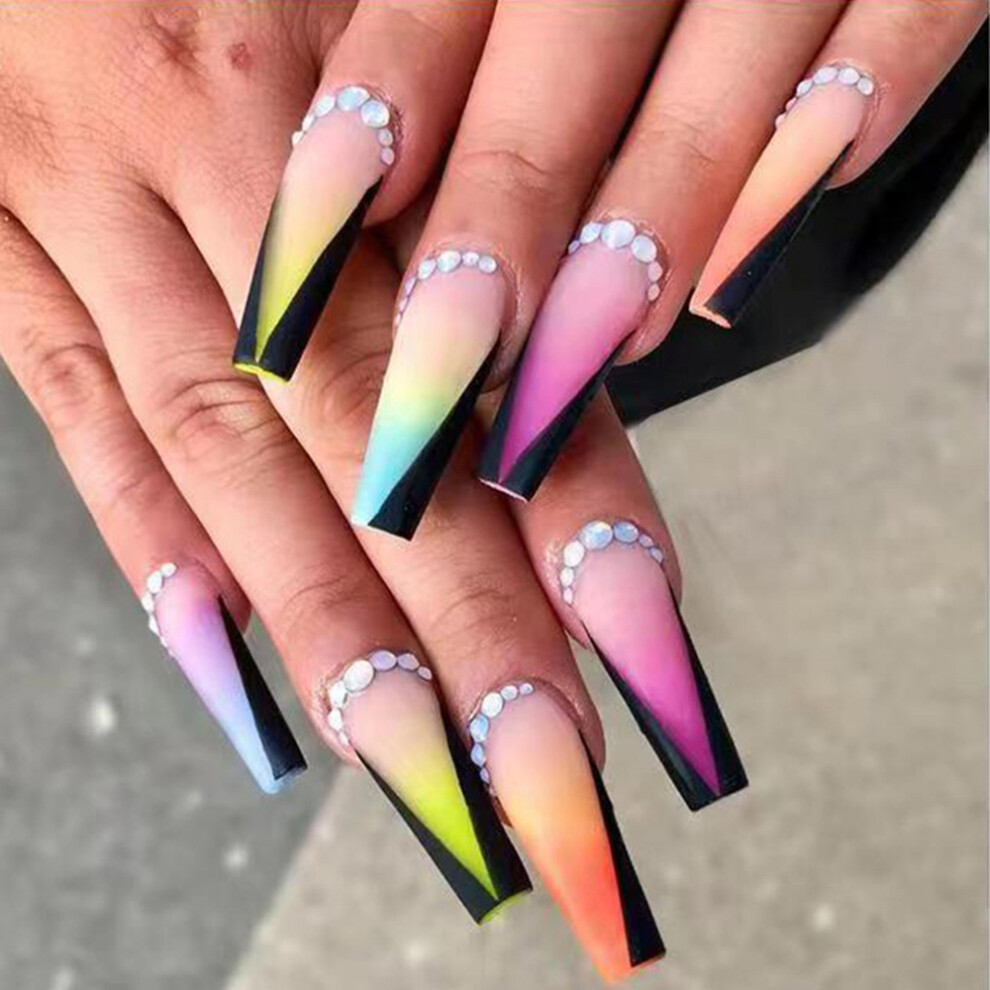 Creation-3C (Jelly Glue Model) 24Pcs Colorful Reusable Fake Nails For Daily Wear