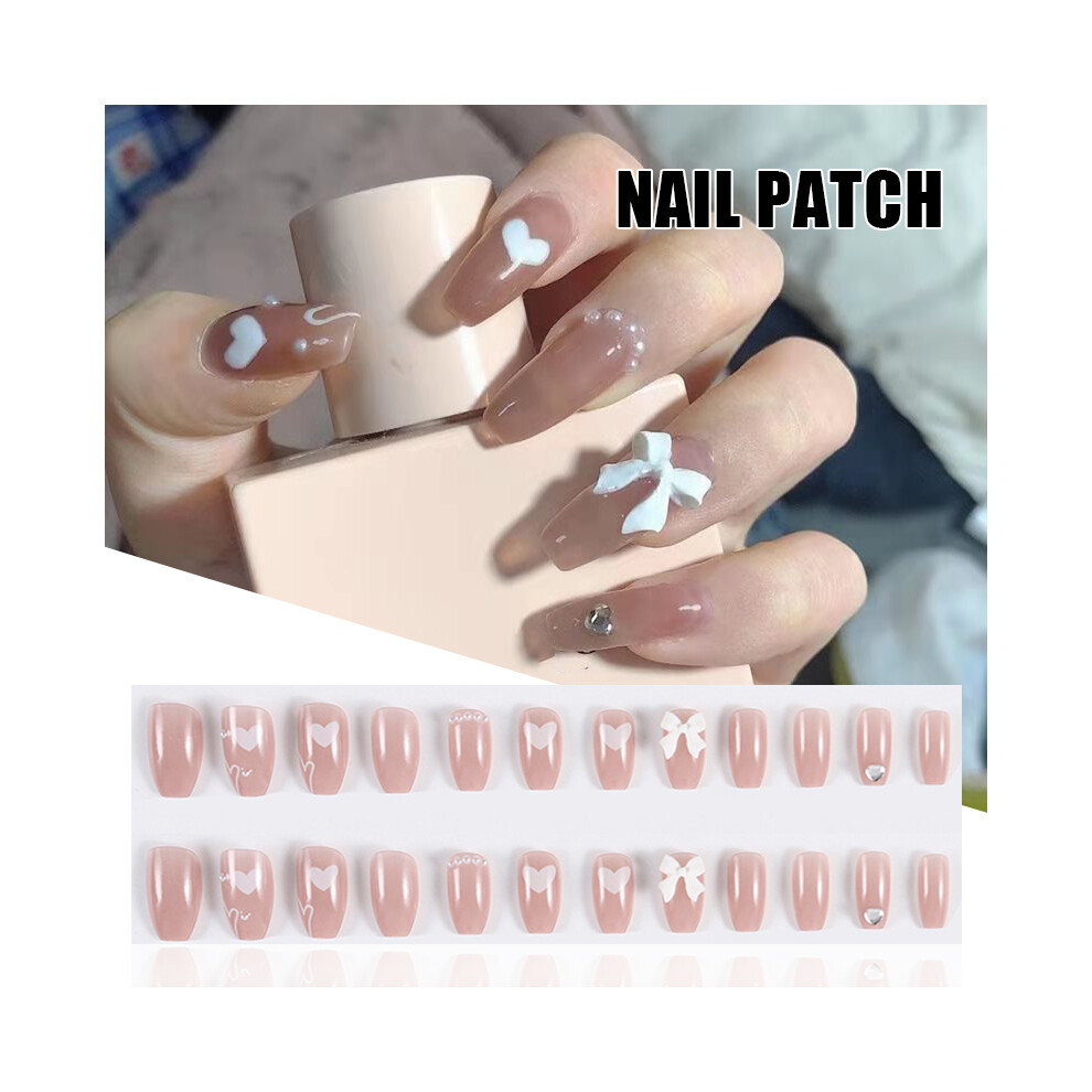 Zhouq-Outdoors 3D Bowknot Press-On Nails Kit With Glue, Diy Manicure