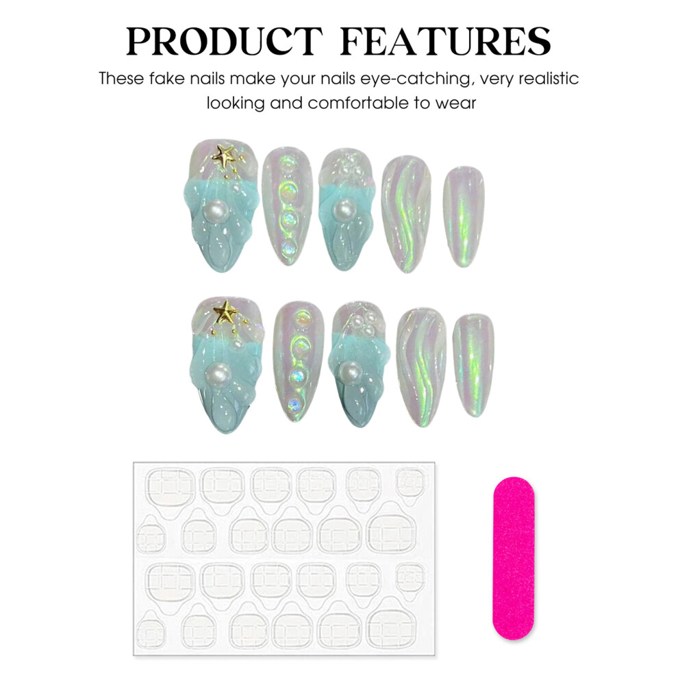Dachuang Beauty (L) Pearl Blue Press-On Nails For Daily & Party Wear