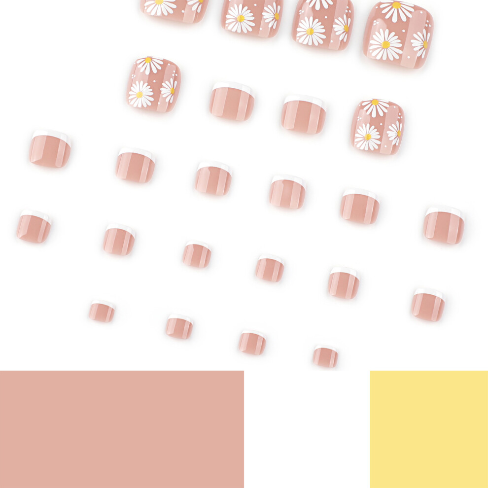 Creation-3C 24Pcs Daisy French False Toenails, Spring Summer Swim