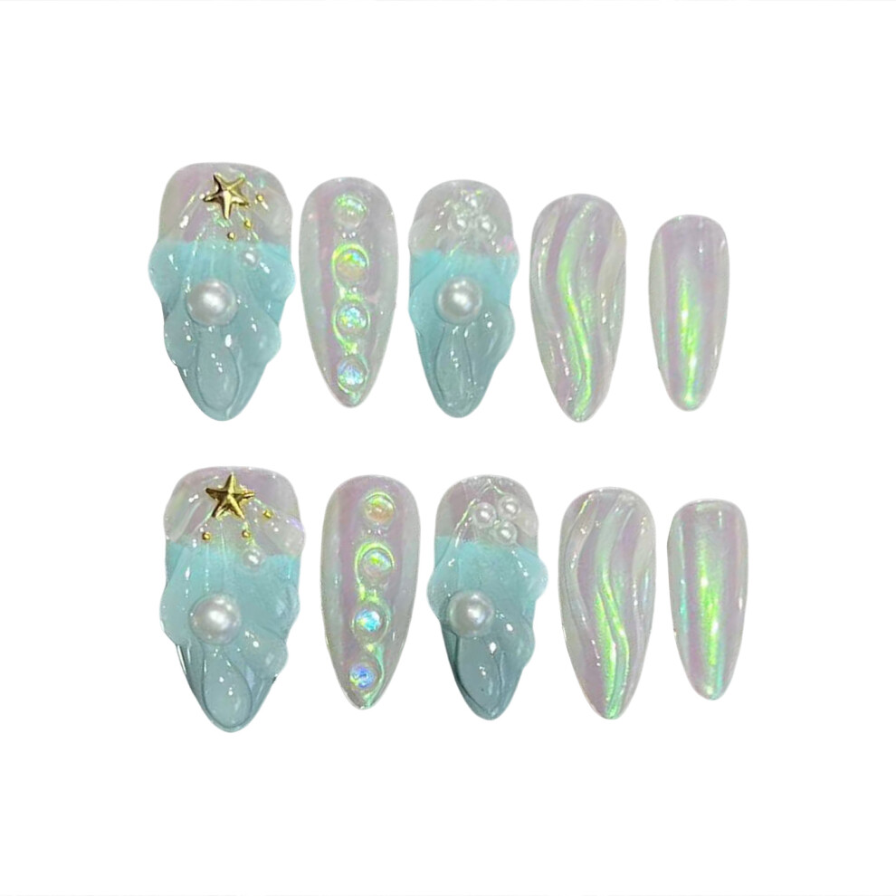 Dachuang Beauty (M) Pearl Blue Press-On Nails For Daily & Party Wear