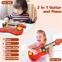Kindergitarre und Kleinkindklavier 2-In-1, Gitarre für Kleinkinder Von 3-5 Jahren mit Gurt, Spielzeuggitarre für Anfänger, Kindergeschenk