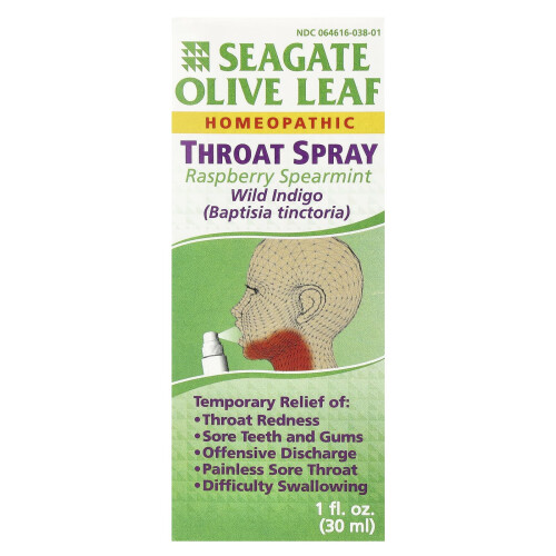 Seagate Seagate, Olive Leaf Throat Spray, Raspberry Spearmint, 1 fl oz (30 ml) 1
