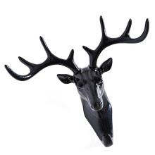 3D Black Plastic Deer Head Wall Hook—Decorative Hanger for Living Room & Bedroom