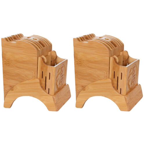2Pièces Porte-Couteaux Bambou Rangement Multifonction Cuisine 2
