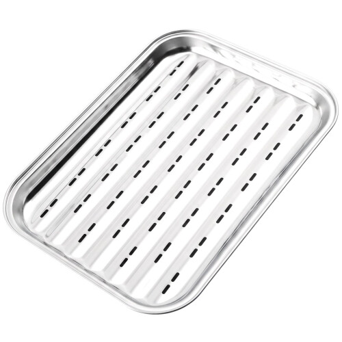 GEEZY GEEZY Stainless Steel BBQ Grill Tray Rectangular Metal Basket Cooking Accessories 34cm