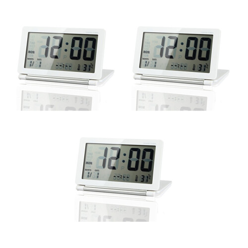 3Pcs Folding Digital Clock White Ultra Thin LCD Desk Alarm with Snooze 2
