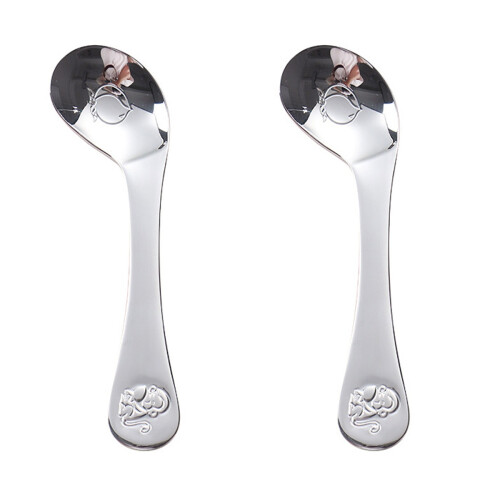 2Pcs Feeding Spoons Silver Stainless Steel Feeding Set 1