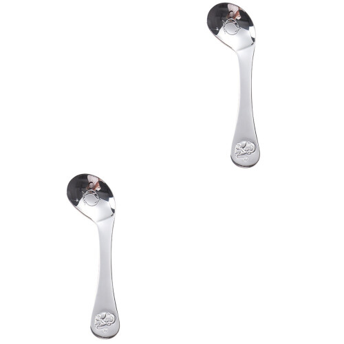 2Pcs Feeding Spoons Silver Stainless Steel Feeding Set 2