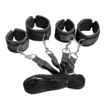 Soft Leather Cuffs Set Adjustable Straps for Hand Wrist Ankle Restraints Adult Bondage Kit Black