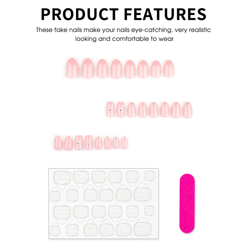 Dachuang Beauty Pink,White Pink Square False Nails, White Tip, Zero Pressure Design