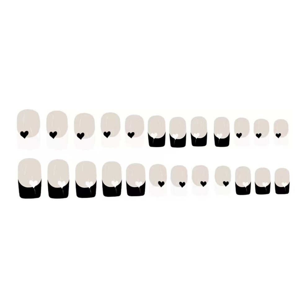 Dachuang Beauty Nude Press-On Nails W/ Black-White Tips, Long Lasting