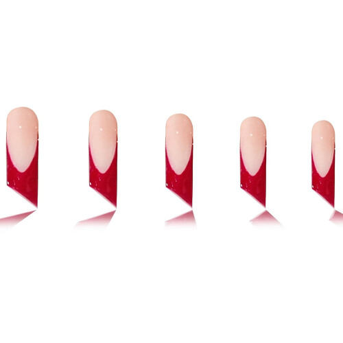Red Edge False Nails - Lipstick Shape Nude
