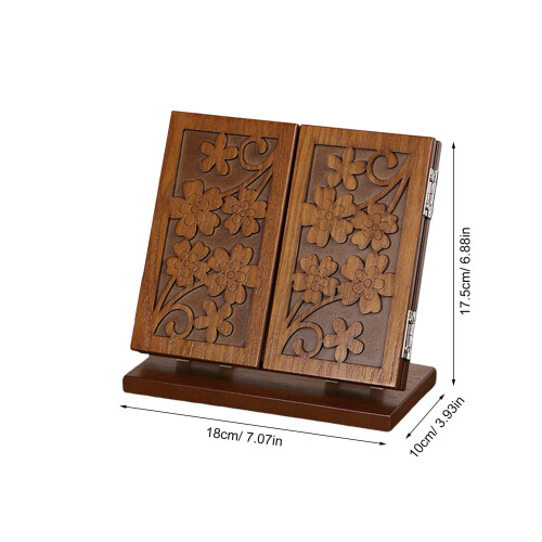 2Pcs Folding Three-Sided Wood Carve Desktop Cosmetic Mirror for Home 2