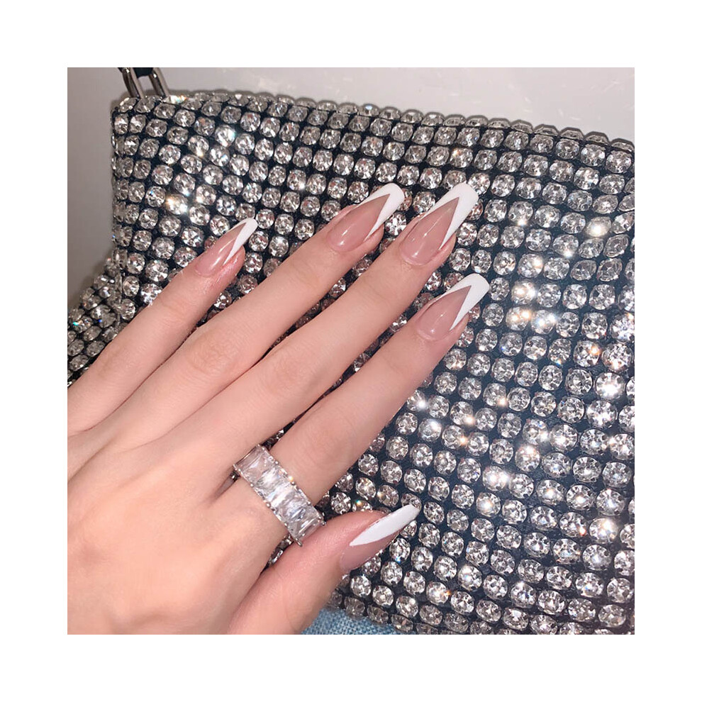 Dachuang Beauty White 24Pcs French False Nails Super Long