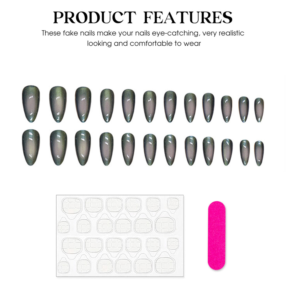 Dachuang Beauty Green 24Pcs Cat Eye Fake Nails, Long Lasting & Flexible