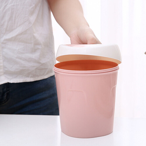 Mini Kunststoff-Desktop-Mülleimer Rosa, Schwingdeckel, 120g