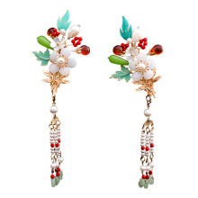 (1) Baguettes Cheveux Fleurs Tasselets Style Chinois