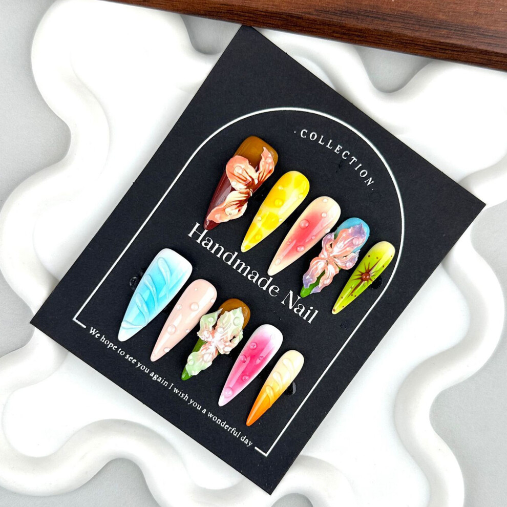 Dachuang Beauty (S) Floral Pointed Fake Nails - Odorless & Comfortable