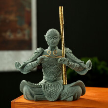 Pet de thé en pierre verte unique de Sun Wukong, roi des singes, artisanat fait main, ornement de bureau