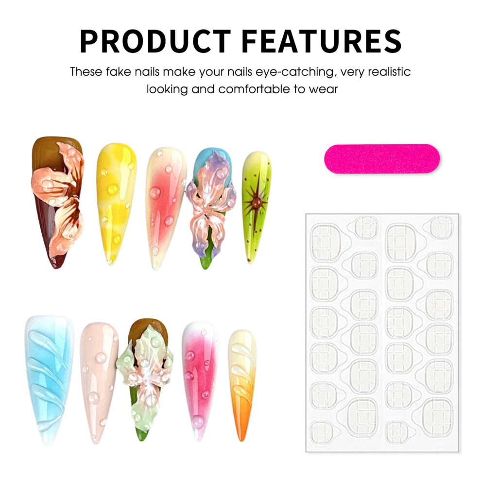 Dachuang Beauty (L) Floral Pointed Fake Nails - Odorless & Comfortable