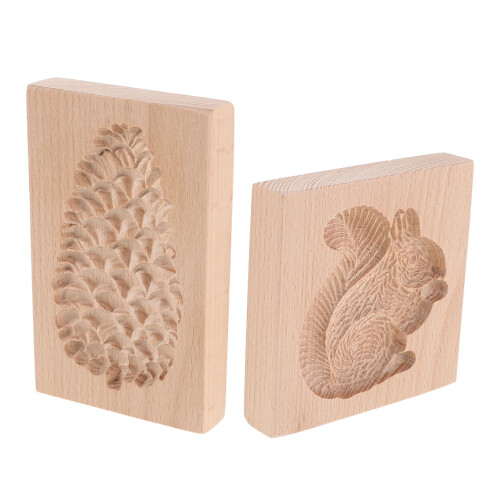 4Pcs Light Brown Wooden Cookie Cutter Set 3D Pinecone Squirrel Molds 1