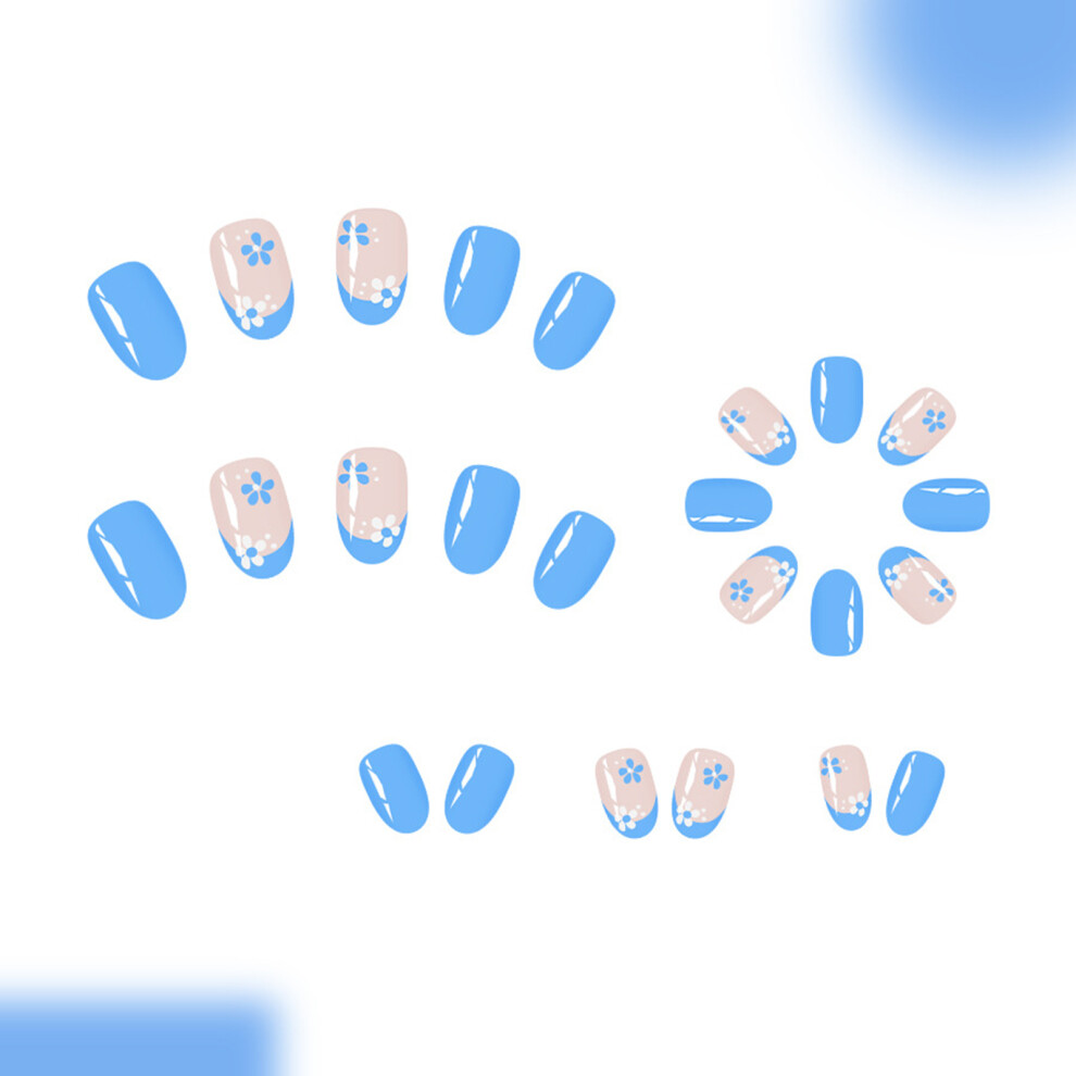 Dachuang Beauty Blue,Cream French Tip Fake Nails - Nude & Blue, Unbreakable Diy