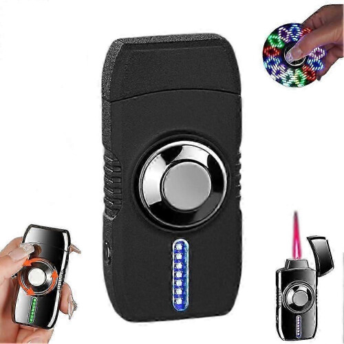 (Black)Smart Voice Control Windproof Lighter - Metal Spinning Fidget Lighter with LED Lights, 4 Ignition Modes Refillable Lighter Gift for Men