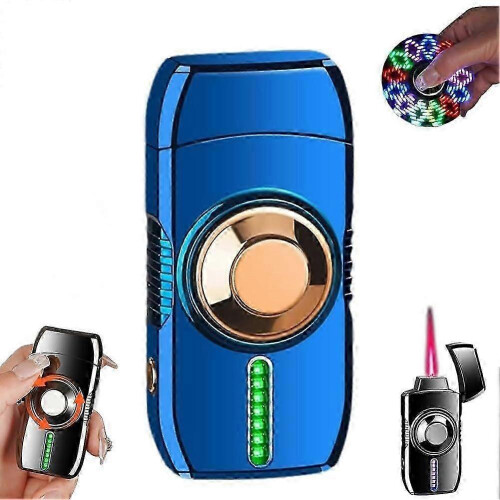 (Blue) Smart Voice Control Windproof Lighter - Metal Spinning Fidget Lighter with LED Lights, 4 Ignition Modes Refillable Lighter Gift for Men