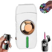 (White) Smart Voice Control Windproof Lighter - Metal Spinning Fidget Lighter with LED Lights, 4 Ignition Modes Refillable Lighter Gift for Men