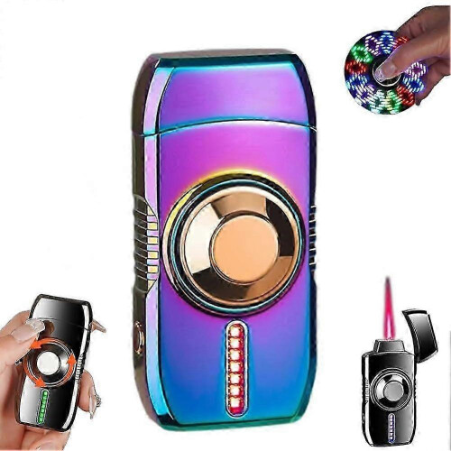 (Purple)Smart Voice Control Windproof Lighter - Metal Spinning Fidget Lighter with LED Lights, 4 Ignition Modes Refillable Lighter Gift for Men