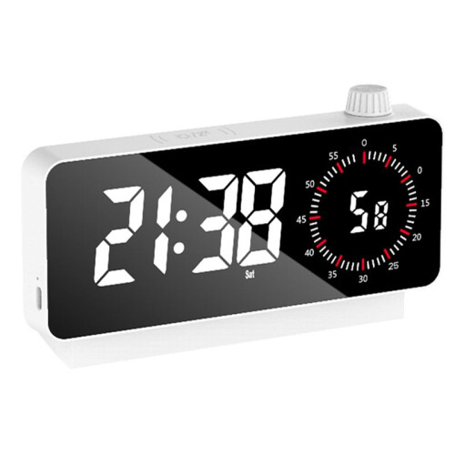 Digital Alarm Clock with -Meter Electronic Bedside Desk Clock with Temperature & Date Display White
