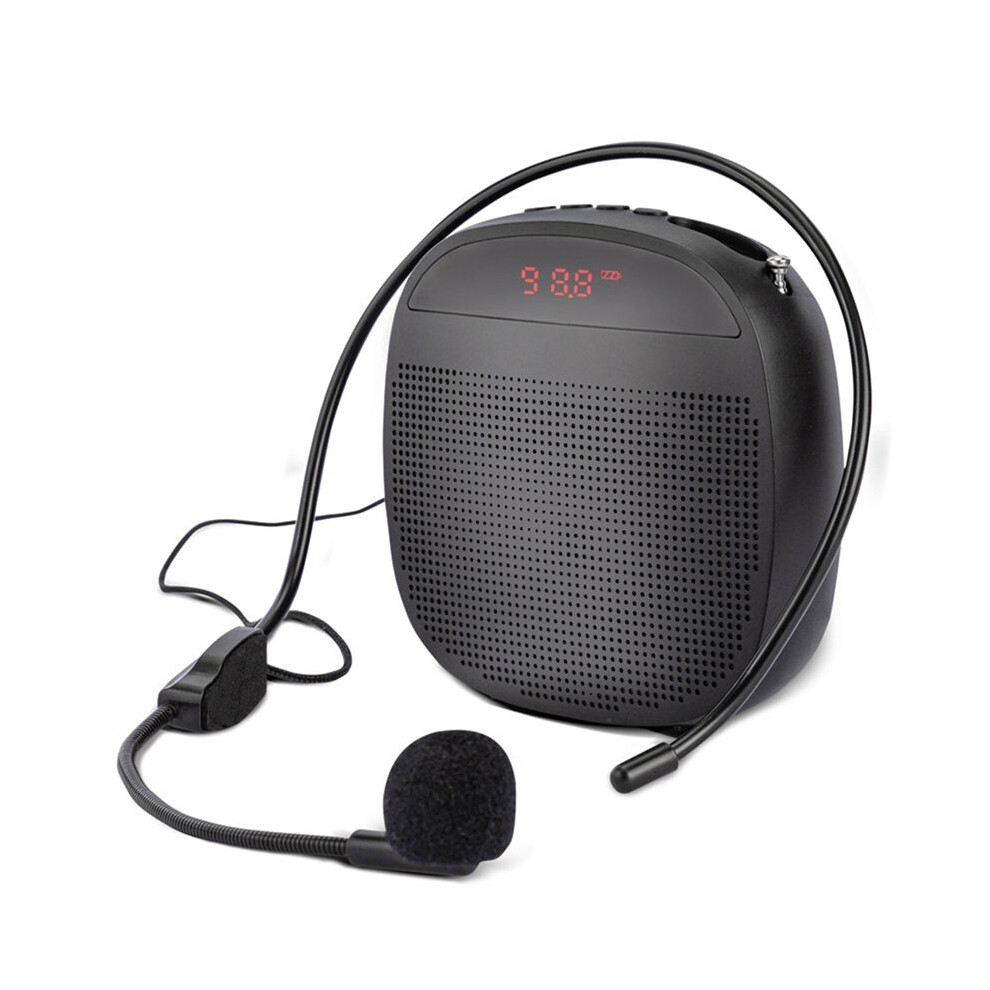 Portable Voice Amplifier Wired Voice Amplifiers Speaker Fm Radio Headworn Microphone Loudspeaker For Teachers Black 6031379193936