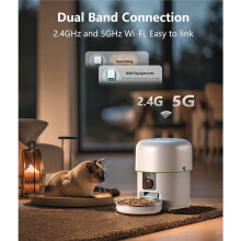 Automatischer Katzenfutterautomat mit 1080p-HD-Kamera und 5G-WLAN für Haustiere, Intelligenter Futterspender für Katzen und Hunde, Schwarz