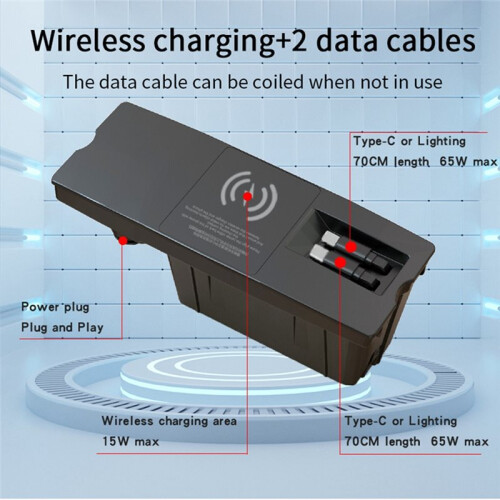 Wireless Car Charger Dual Type-C Cable Fast Charging Telescopic Cable for  2012-2018 A6 A7 2