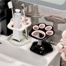 Cat Paw Shape Ceramic Toothbrush Holder No Punching Toothbrush Holder Base Makeup Brush Storage Bathroom Accessories A