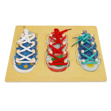 Wooden Lacing Shoe Toy for Toddlers Kids Learn to Tie Shoelaces Teaching Kit Montessori Educational Training Board