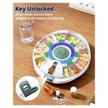 Automatic Pill Dispenser for Elderly with Alarms - 28 Slots, Key Locked, Alarms & Light Reminder, Mix-Proof, XL Display
