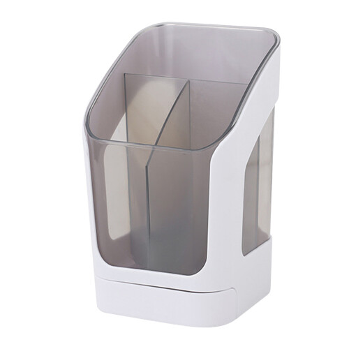 Porte-stylo de bureau en PET avec tiroir, blanc 1