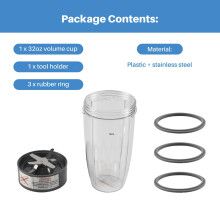 Vervangingsonderdelen 32 Oz Beker en Mes en Rubberen Pakkingen met Afdichtring Vervangen, Compatibel voor Nutribullet