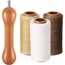 Set van 3 Houten Garenklosjes met Plat Gewaxt Garen, Doe-Het-Zelf Tie-Dye-Rektools voor Beginnende Volwassenen en Kledingontwerpers