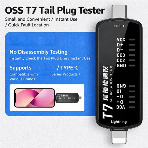 OSS Tail Plug Tester T7 Non Dismantling Second Test Tail Plug Cable for /TYPE-C for IOS Android Universal 2