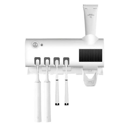 （White)Toothbrush sterilizer intelligent ultraviolet sterilization and disinfection rack punchfree automatic induction toothpaste squeezer