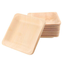 50 stuks wegwerp houten vierkante borden, ideaal als feestbord voor bruiloft, restaurant, picknick of verjaardag.